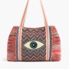 Evil Eye Good Luck Hand Beaded Orange and Blue Tote Bag