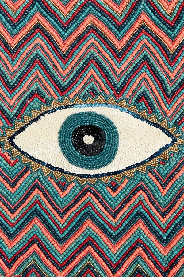 Evil Eye Good Luck Hand Beaded Orange and Blue Tote Bag - Image 2