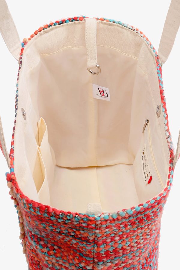 Evil Eye Good Luck Hand Beaded Orange and Blue Tote Bag - Image 3