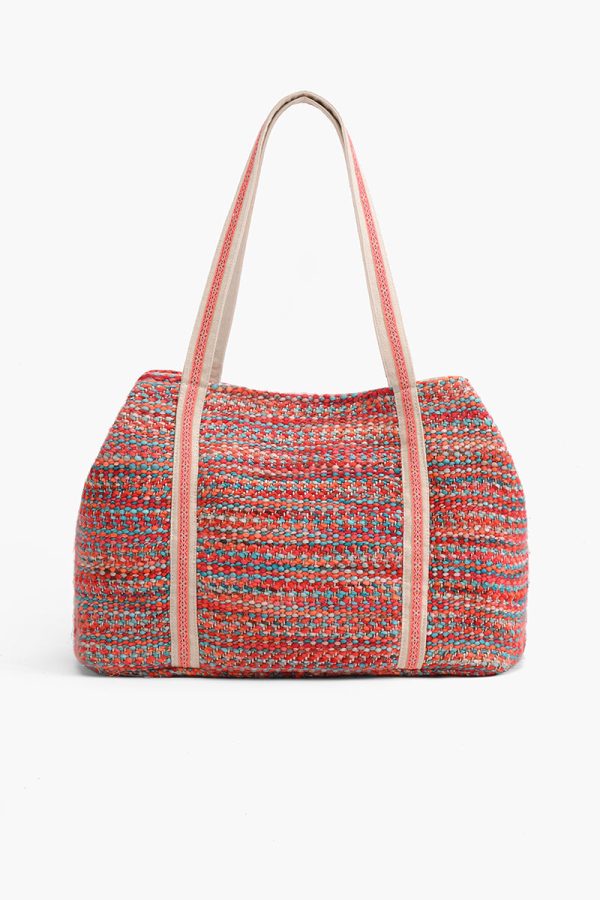 Evil Eye Good Luck Hand Beaded Orange and Blue Tote Bag - Image 4
