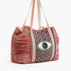 Evil Eye Good Luck Hand Beaded Orange and Blue Tote Bag - Image 5