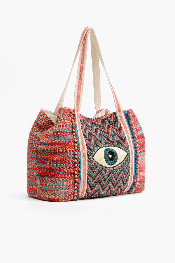 Evil Eye Good Luck Hand Beaded Orange and Blue Tote Bag - Image 5