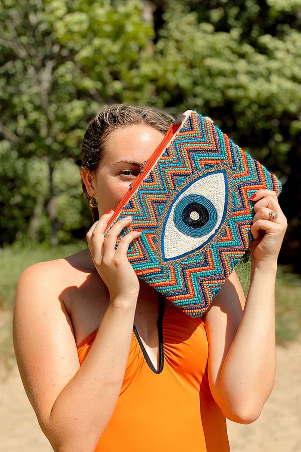 Evil Eye Good Luck Clutch with Removable Crossbody Chain - Image 6