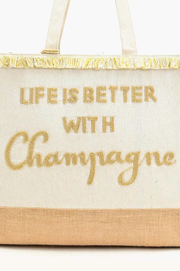Champagne Forever Tote-Hand Beaded Jute Tote For Women - Image 2