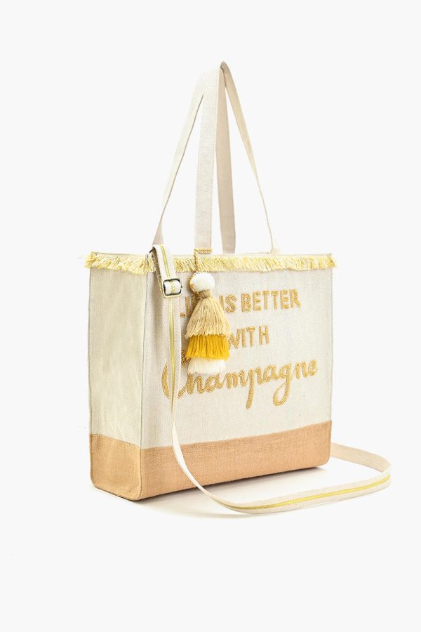 Champagne Forever Tote-Hand Beaded Jute Tote For Women - Image 4