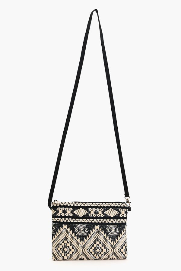 Mexican Striped Spring Top Zip Clutch-Black and Beige - Image 2