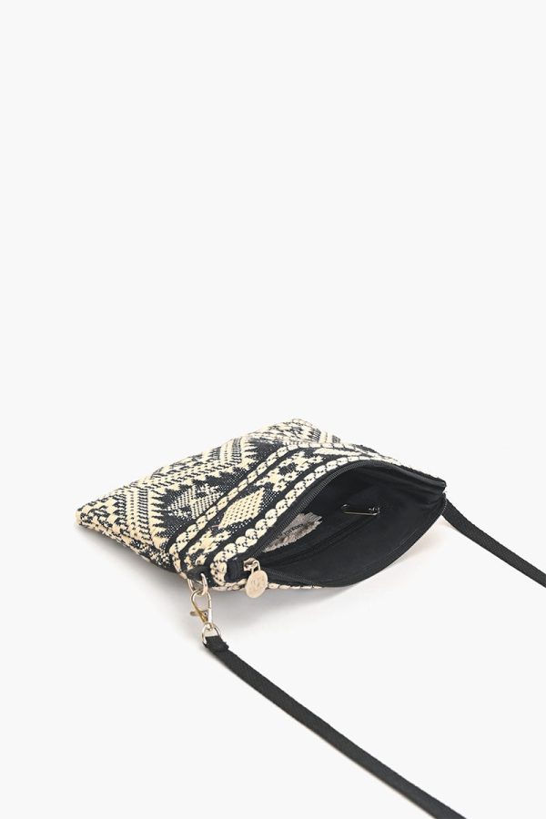 Mexican Striped Spring Top Zip Clutch-Black and Beige - Image 3