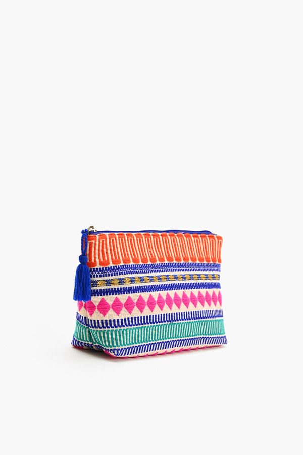 Vibrant Handwoven Jacquard Makeup Pouch with Mexican Stripes - Image 2