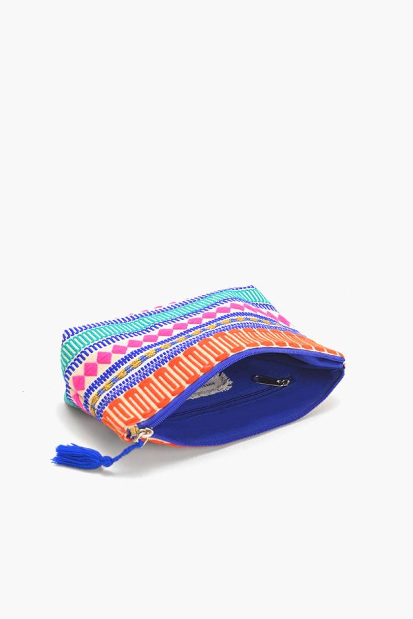 Vibrant Handwoven Jacquard Makeup Pouch with Mexican Stripes - Image 3