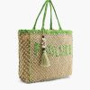 Poolside' Jute Macrame Tote in Beige & Green - Image 3