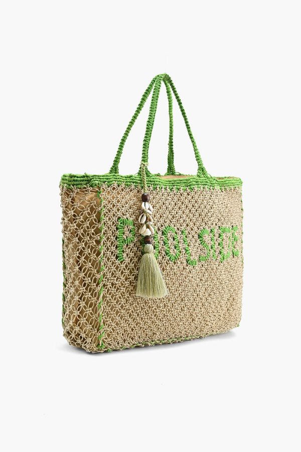 Poolside' Jute Macrame Tote in Beige & Green - Image 3