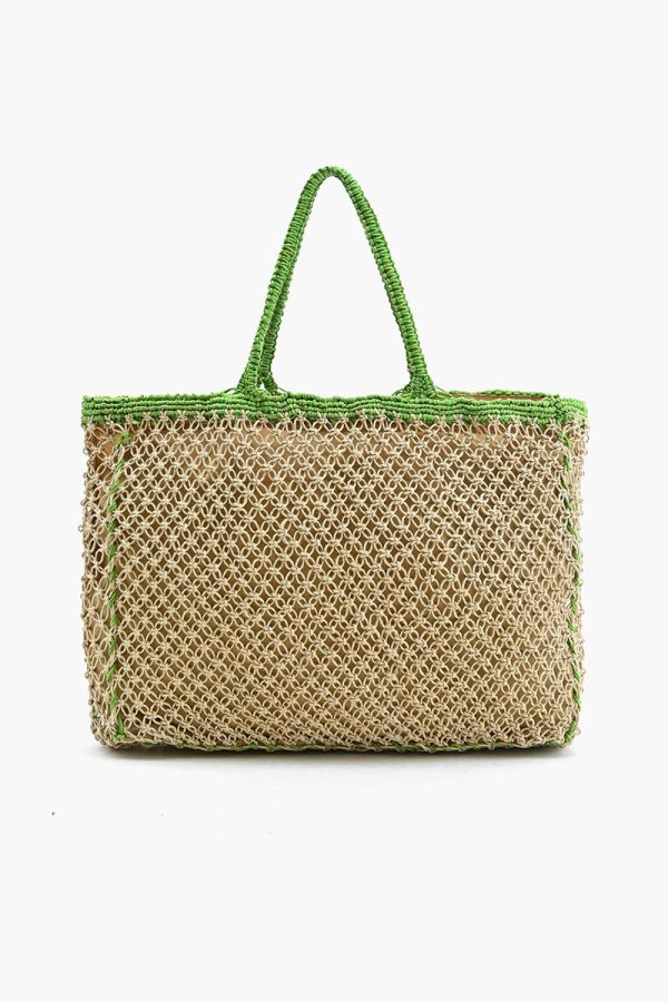 Poolside' Jute Macrame Tote in Beige & Green - Image 4