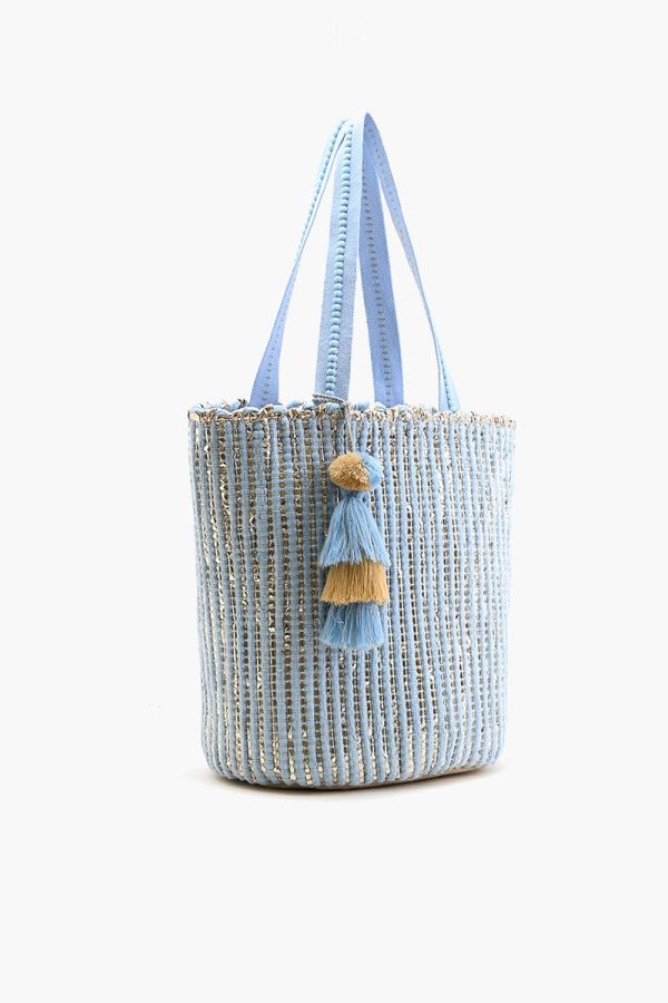 Natural Beauty Upcyled Hand Woven Lt Blue Tote - Image 3