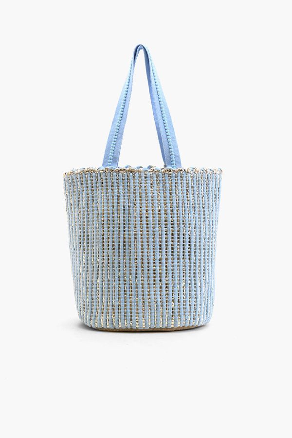 Natural Beauty Upcyled Hand Woven Lt Blue Tote - Image 4