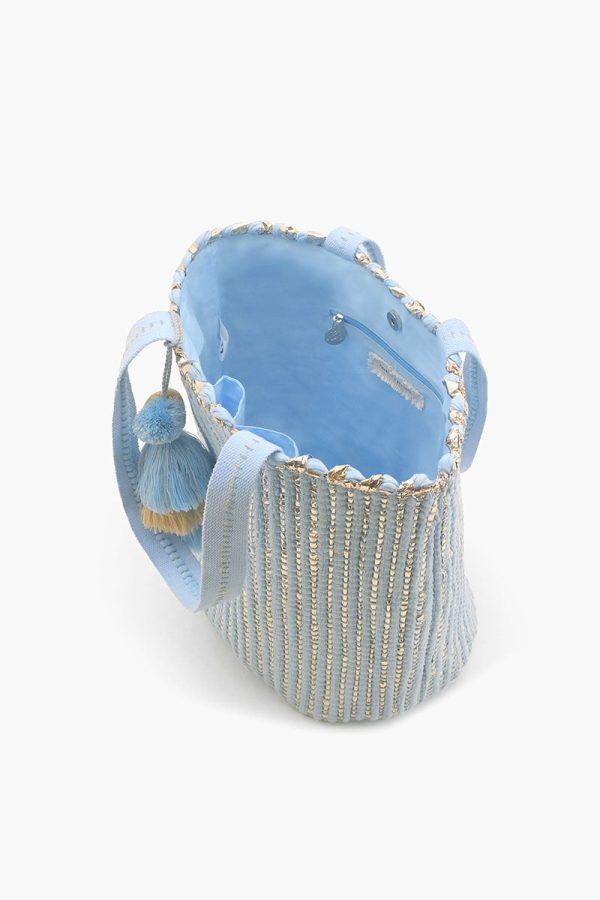Natural Beauty Upcyled Hand Woven Lt Blue Tote - Image 5