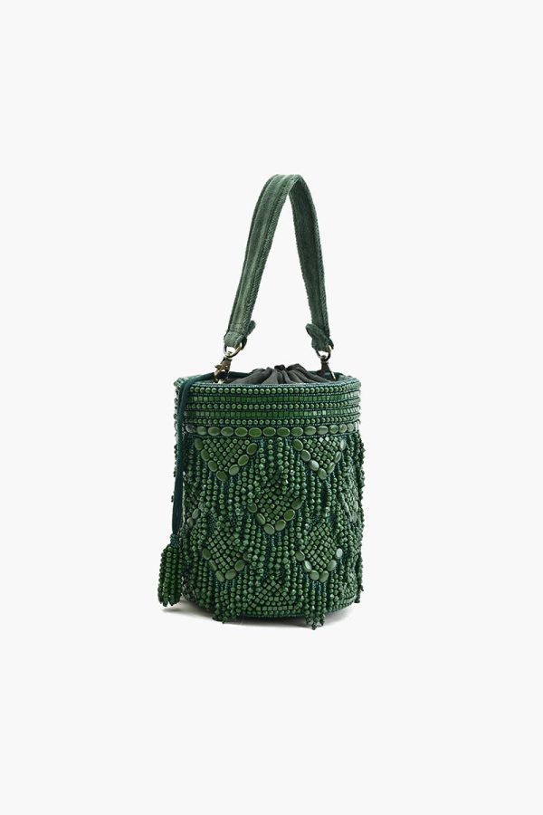 Emerald Eden Beaded Bucket Bag - Image 3