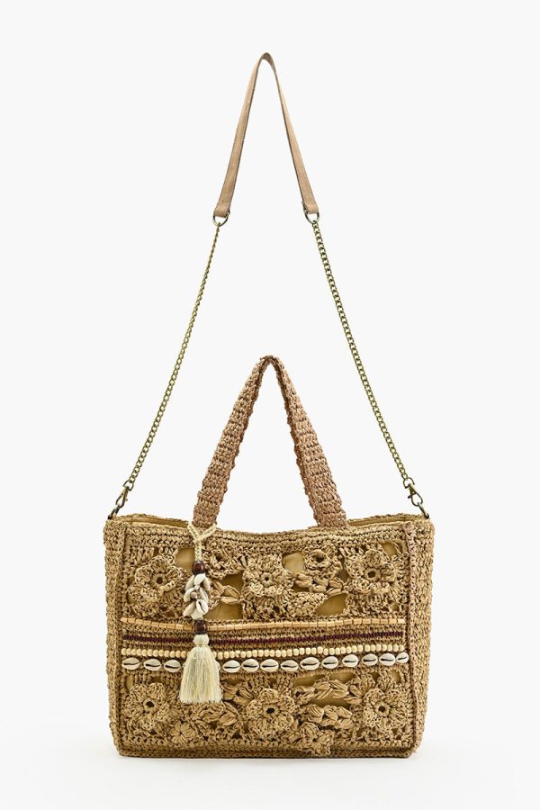 Bali Beaded Shell Raffia Tote - Image 6