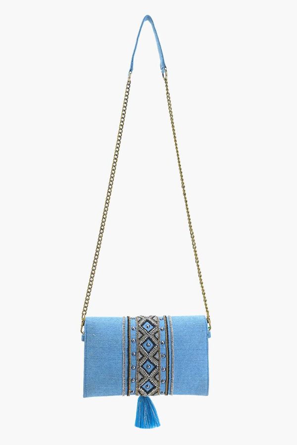 Boho Chic Beaded Denim Clutch - Image 2