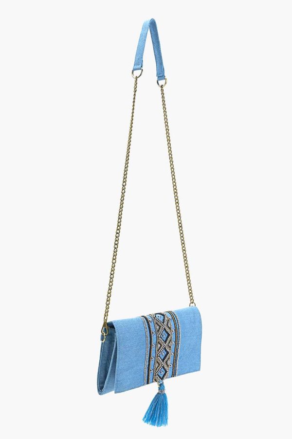 Boho Chic Beaded Denim Clutch - Image 3