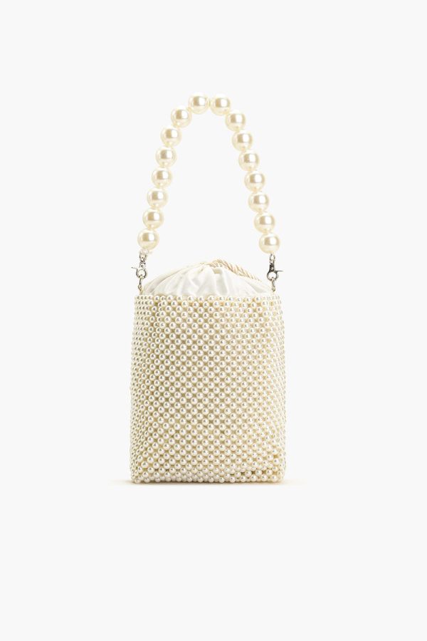 Pearl White Beaded Top Handle Bag - Image 4