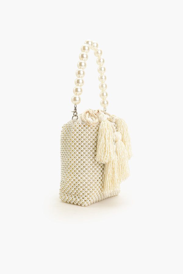 Pearl White Beaded Top Handle Bag - Image 5