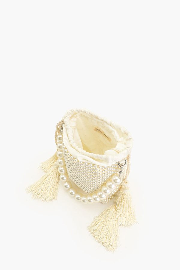 Pearl White Beaded Top Handle Bag - Image 6