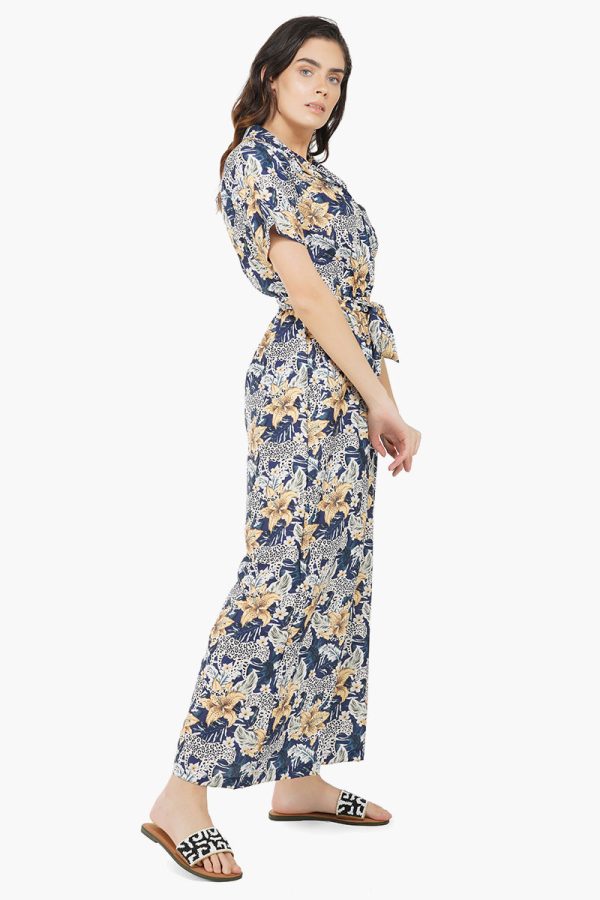 Cheerful Cheetah - Navy Leopard Jumpsuit With Pockets - Image 2
