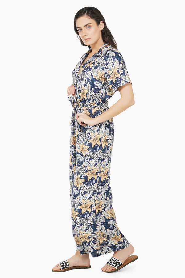 Cheerful Cheetah - Navy Leopard Jumpsuit With Pockets - Image 3