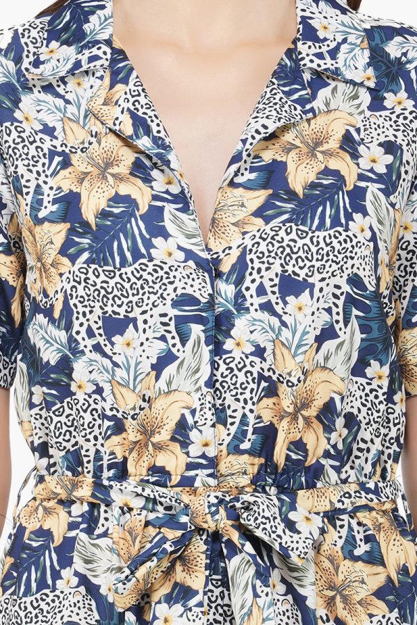 Cheerful Cheetah - Navy Leopard Jumpsuit With Pockets - Image 5