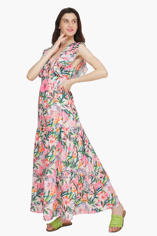Paradise Pink Floral Maxi Dress - Image 3