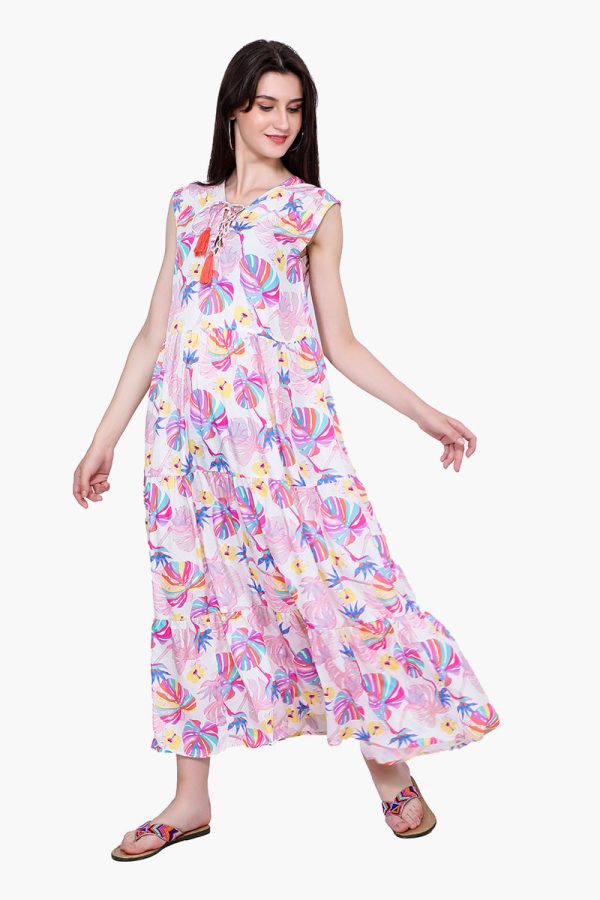 Palm Florals Tiered Maxi Dress - Image 3