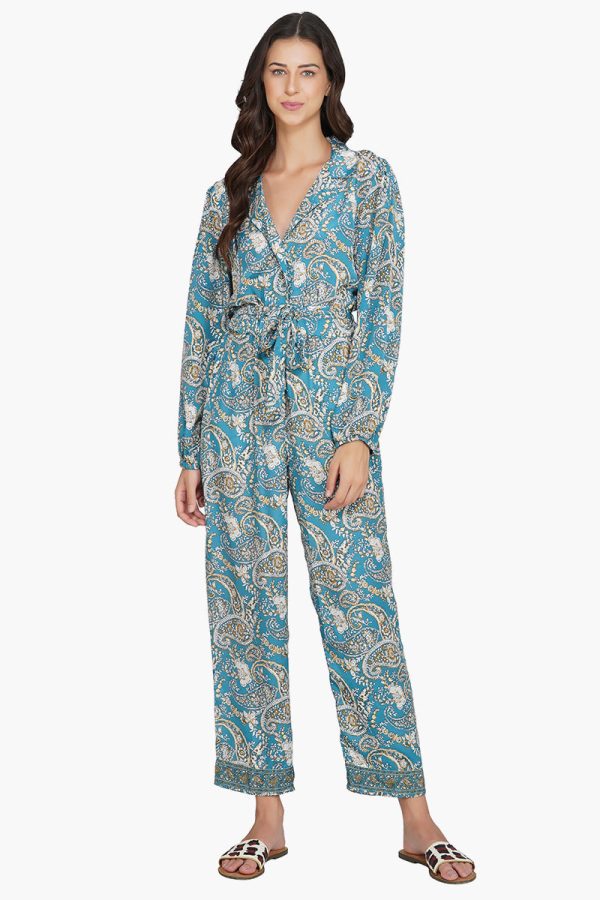 Hailee Blue Paisley Print Jumpsuit With Pockets - Image 2
