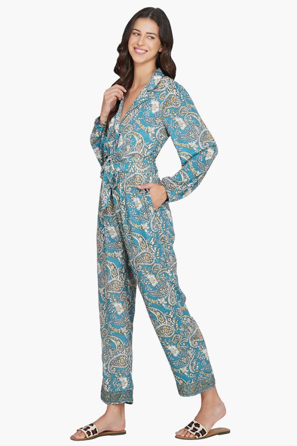 Hailee Blue Paisley Print Jumpsuit With Pockets - Image 4