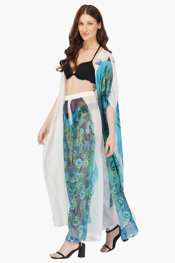 Peacock Chiffon Kimono Cover Up - Image 3