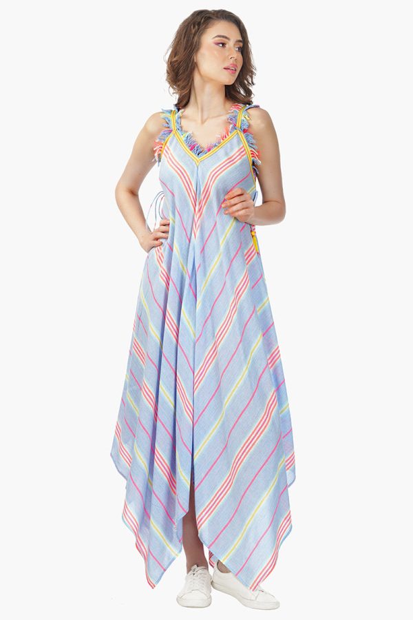 Samantha Striped Lace Hankerchief Hem Dress - Image 2