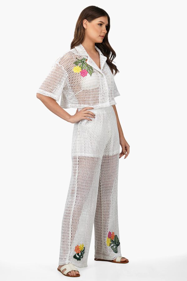 Siera Crochet Cropped Shirt with Floral Embroidery - Image 2