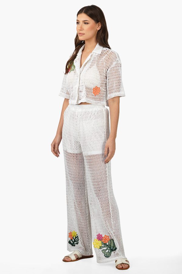 Siera Crochet Cropped Shirt with Floral Embroidery - Image 3