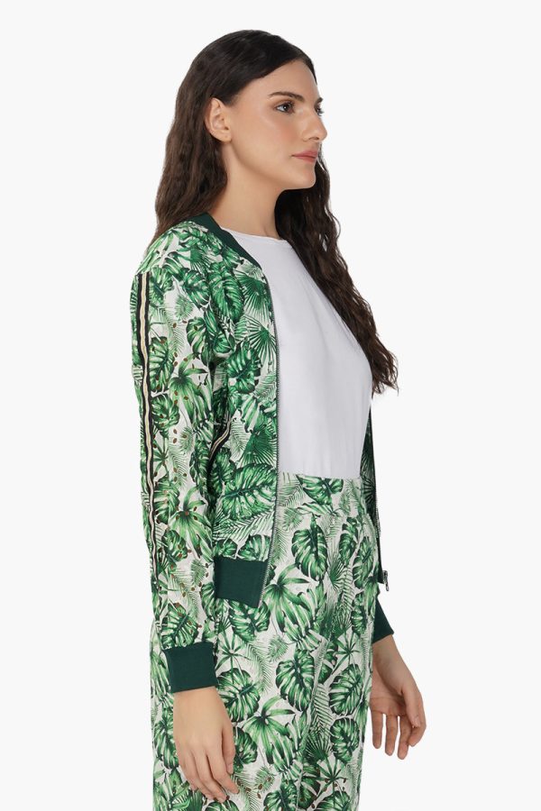 Green Palm Printed Bomber Jacket - Image 2