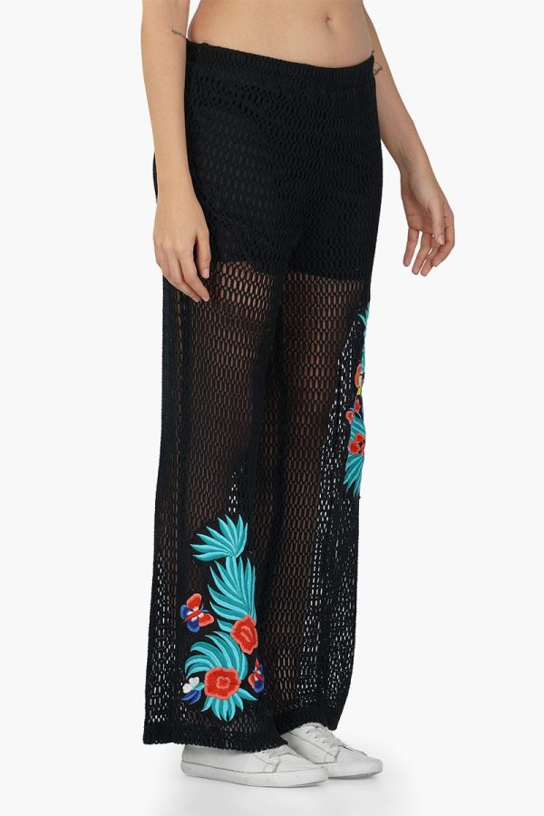 Maison Black Embroidered Pants - Image 2