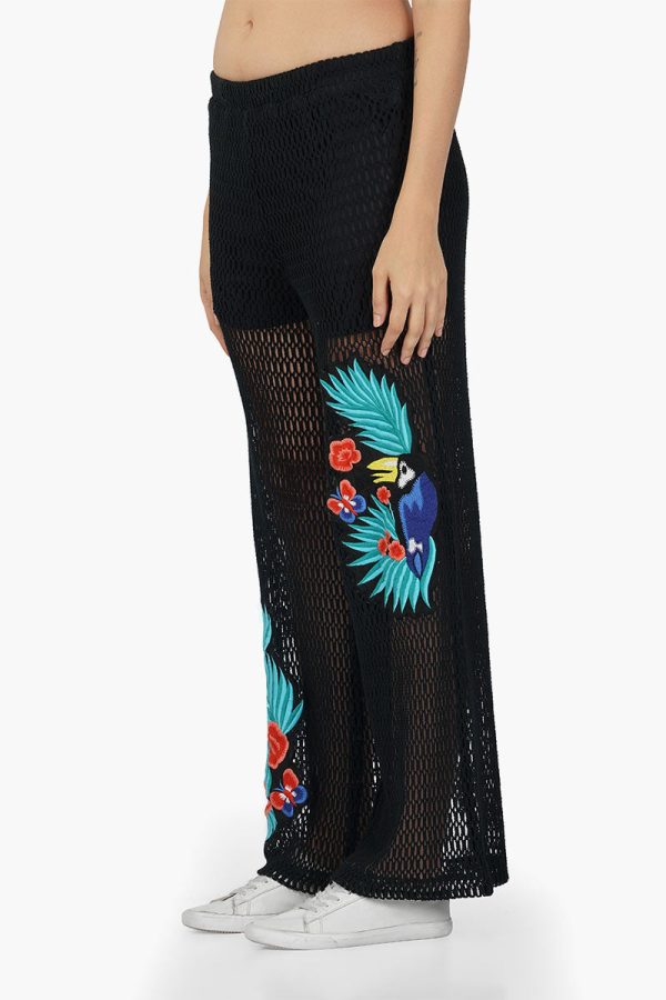 Maison Black Embroidered Pants - Image 3