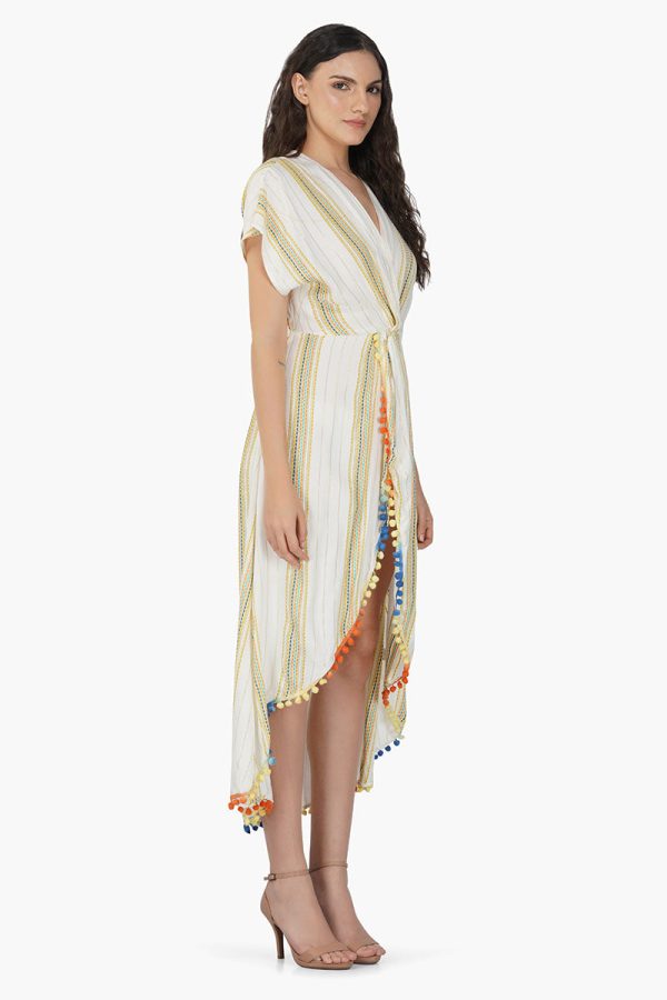 Roman Stripe Wrap Cover up Dress - Image 2