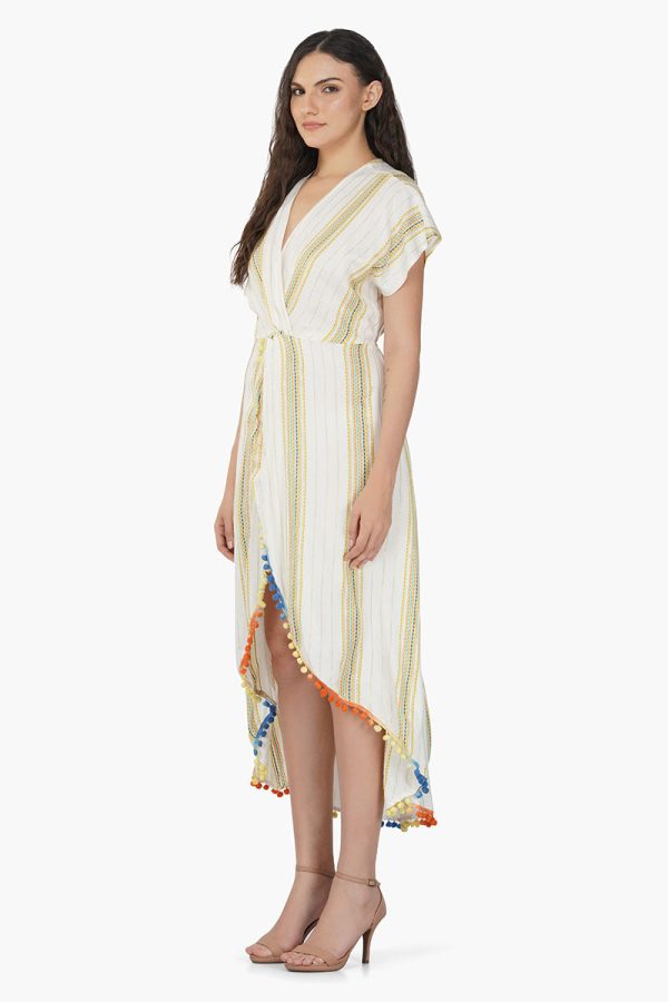 Roman Stripe Wrap Cover up Dress - Image 3