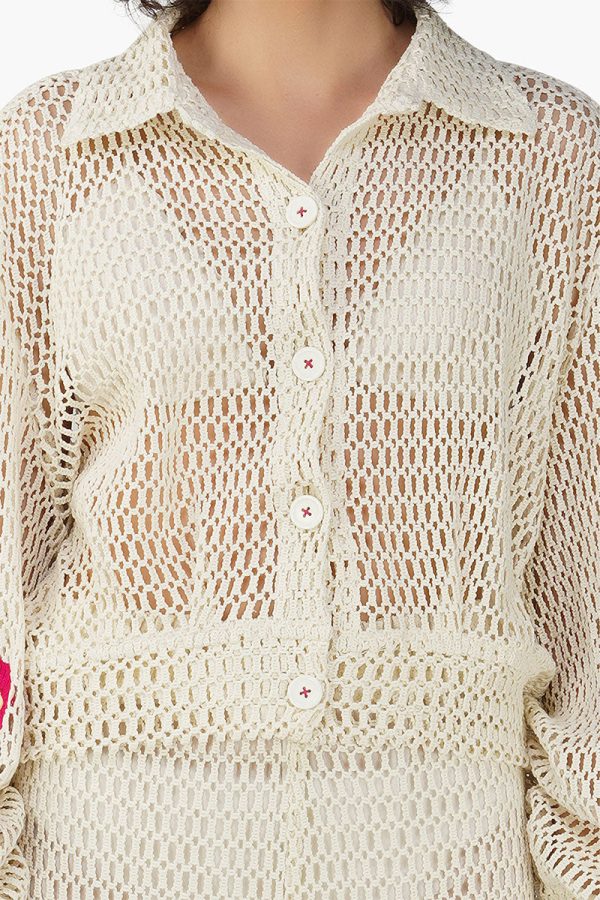 Rose Yard Crochet Crop Baggy Shirt - Image 5