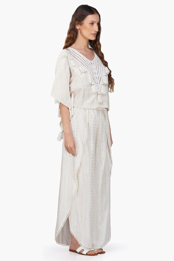 Golden Pearl Lurex Tassel Crochet Blouse - Image 2