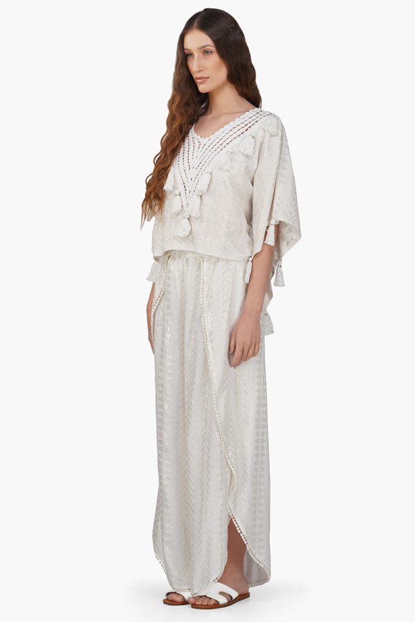 Golden Pearl Lurex Tassel Crochet Blouse - Image 3