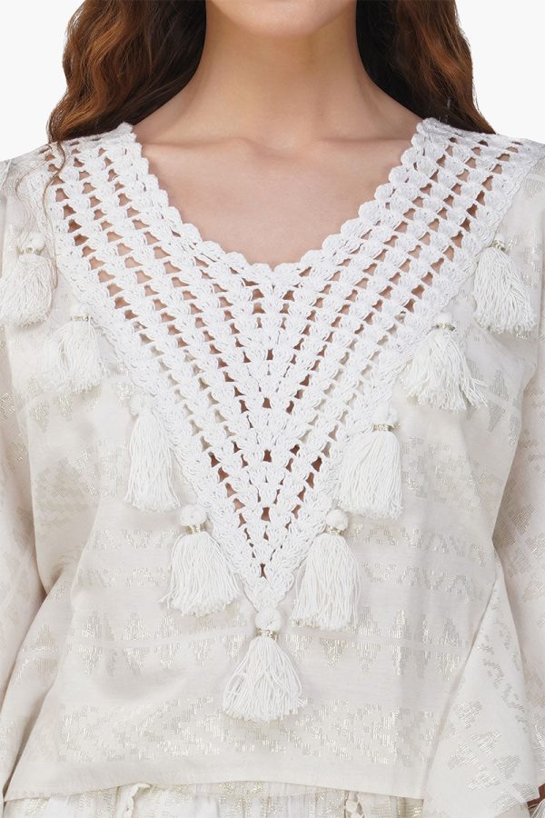 Golden Pearl Lurex Tassel Crochet Blouse - Image 5