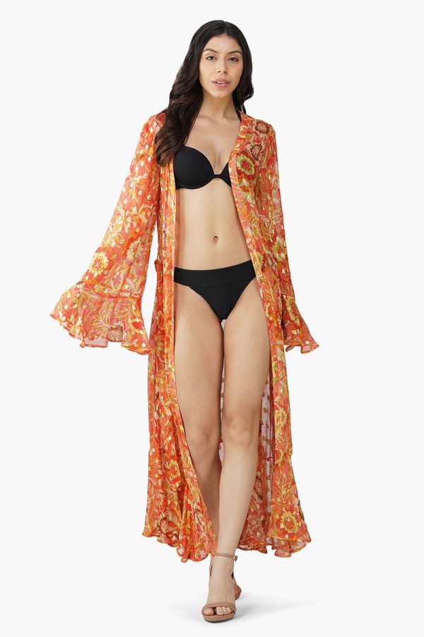 Orange Floral Lurex Cover Up - Image 4