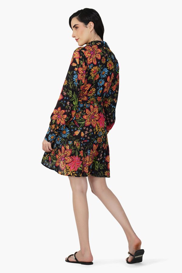 Black Multi Floret Short Dress - Image 5