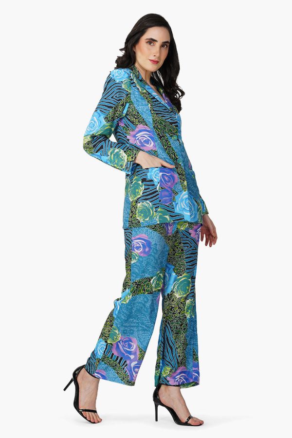 Blue Carribean Floral Printed Blazer - Image 2