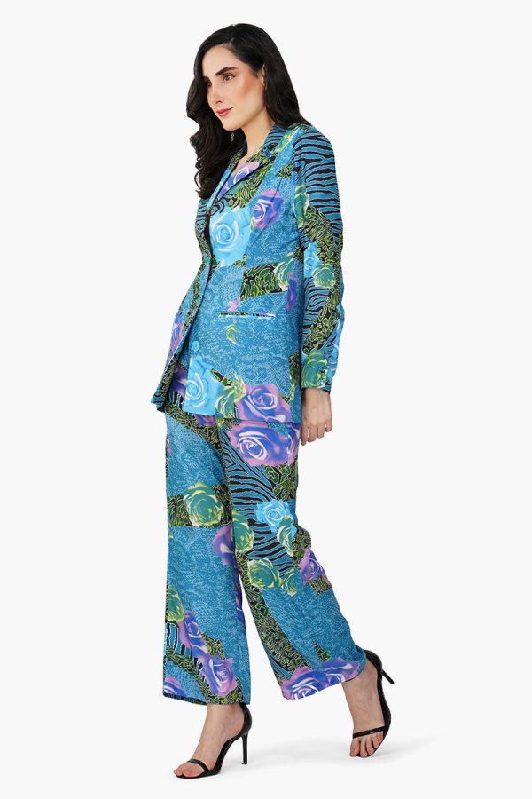 Blue Carribean Floral Printed Blazer - Image 3
